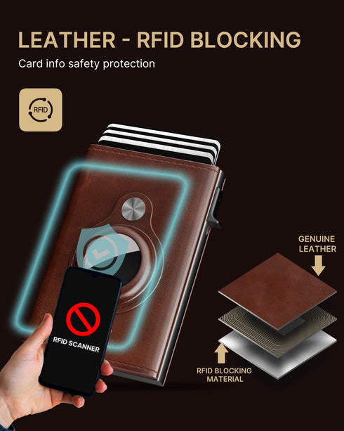 Typecase Mens Wallet Card Holder for Tracker: Leather Smart Wallet for Men Compatible with Apple Tracker, RFID Blocking, Slim, Minimalist - 9-14 Card Capacity | ID Window | Cash Slot